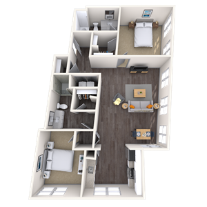 Floor plan for 2 beds, 2 baths, 1133 sqft